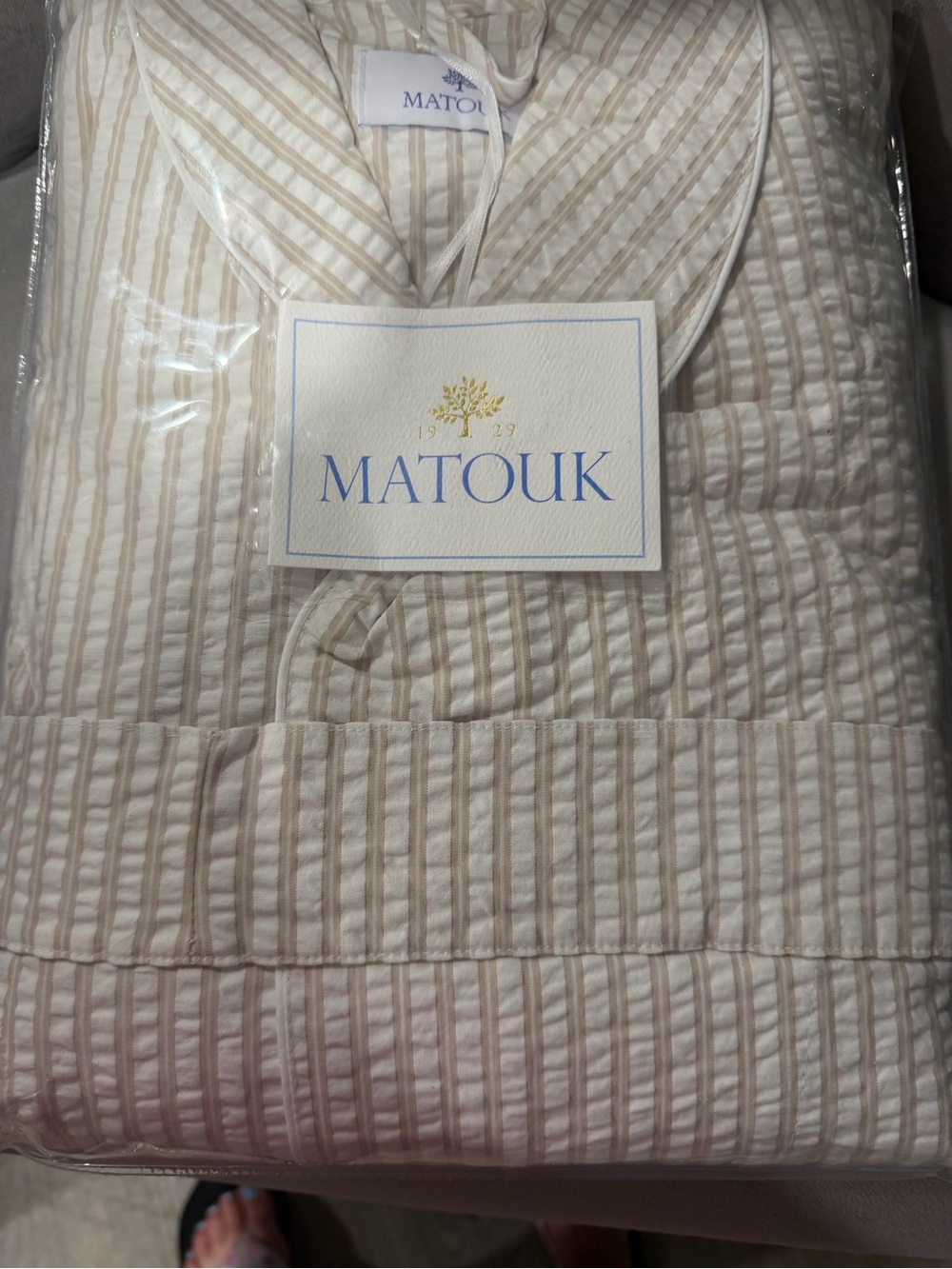 Matouk Neutral Striped Robe - Beige & White
